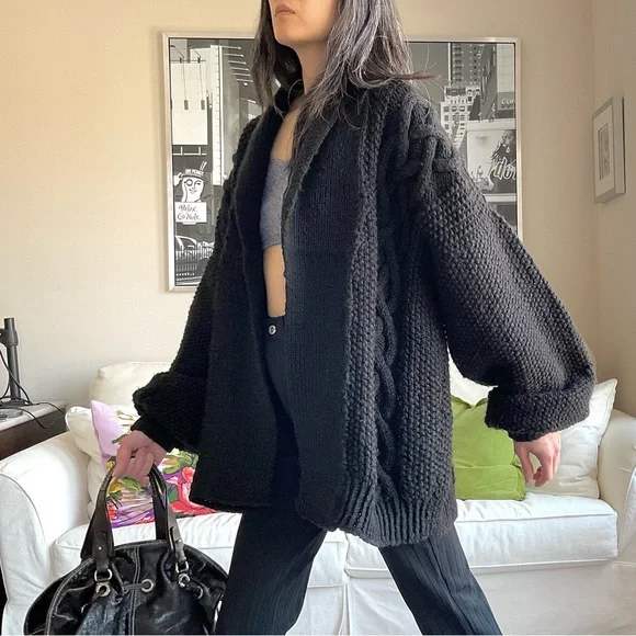 Chunky knit black open front cardigan - Picture 3 of 12